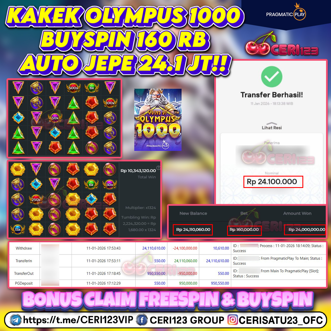 CERI123 JACKPOT GATES OF OLYMPUS 1000 RP 24.100.000 ID : ERIK***