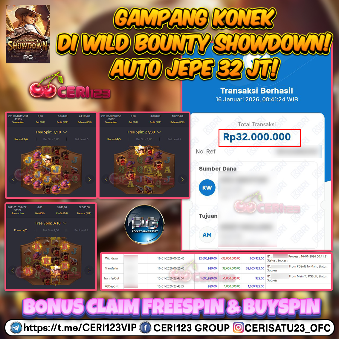 CERI123 JACKPOT SLOT WILD BOUNTY SHOWDOWN RP 32.000.000 ID : BOLI***